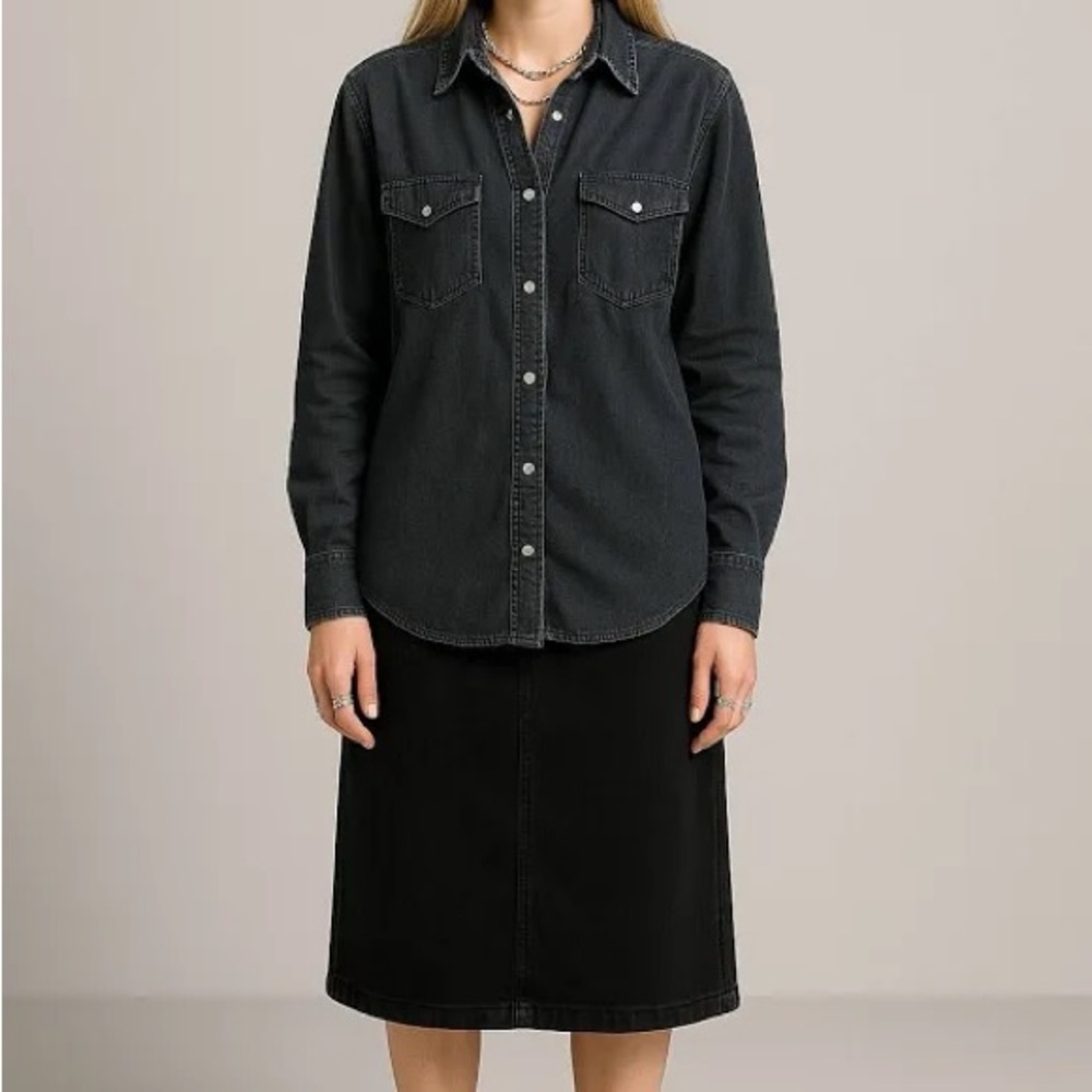 Zara Charcoal Western Button-Up Shirt